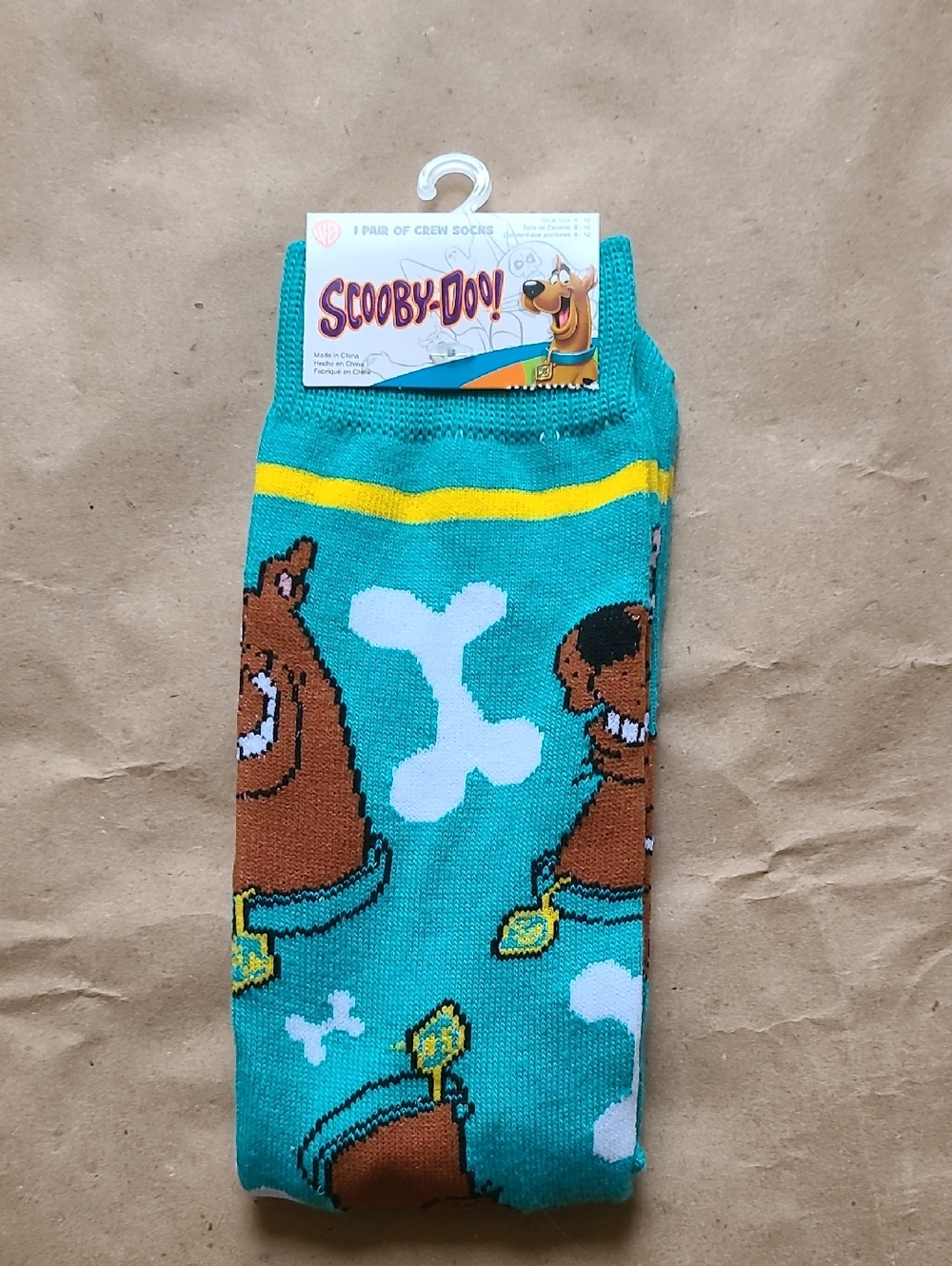 Warner Bros. Scooby-Doo Teal Crew Socks with Yellow Stripe